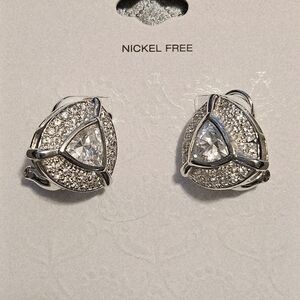 Silver Crystal Triangle Clip-On Earrings